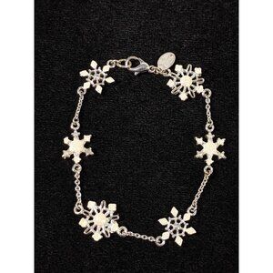 Christopher Radko Silver Tone Snowflake Chain Crystal Bracelet 7.5 inch